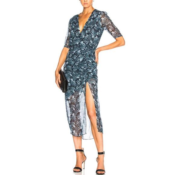 Veronica Beard Dresses & Skirts - Veronica Beard Mariposa Blue Floral Silk Ruched Midi Dress Size 0